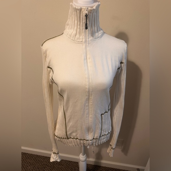 Athleta Cream Zip Up Mock Neck Fitted Jacket Large - Picture 3 of 8